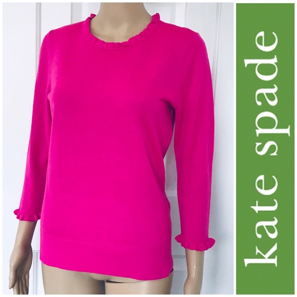 kate spade Sweaters - Kate spade 100% wool hot pink ruffle sweater M